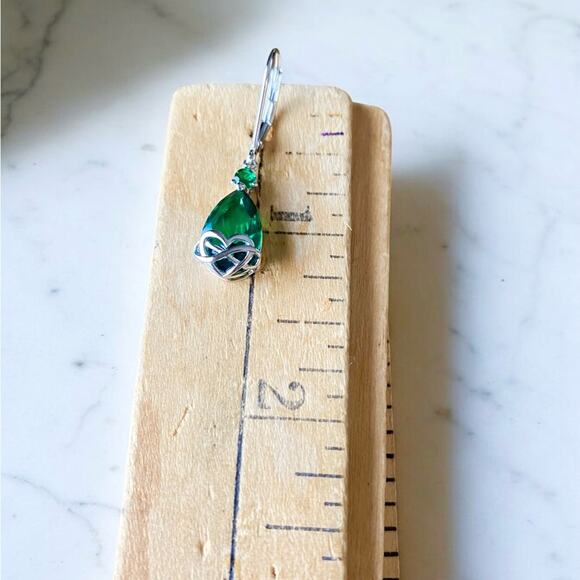 Sterling Silver Emerald Cubic Zirconia Teardrop Heart & Infinity Earrings NEW - Picture 6 of 9